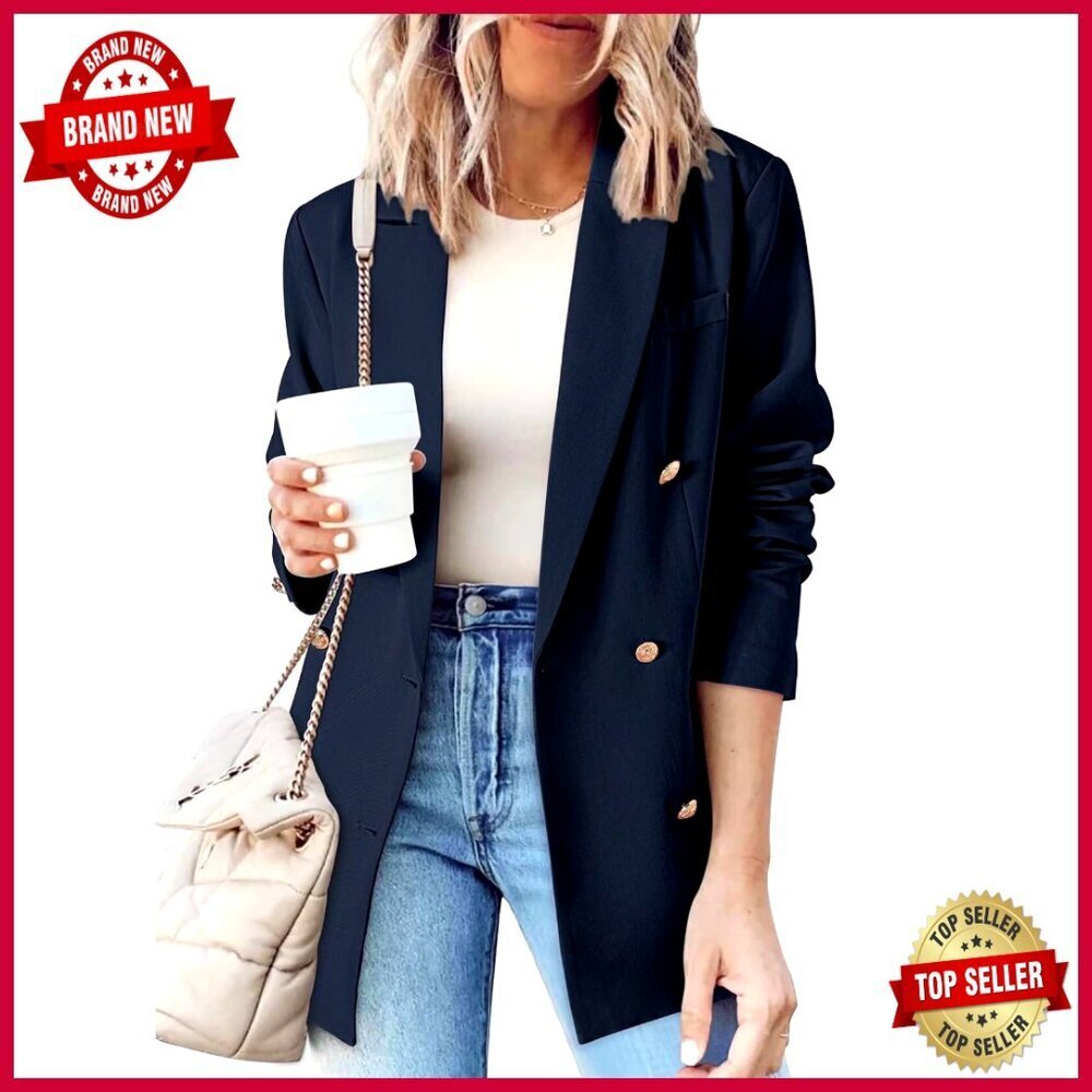 Double Breasted Blazer Slim Fit Long Sleeve Open Front Work Office